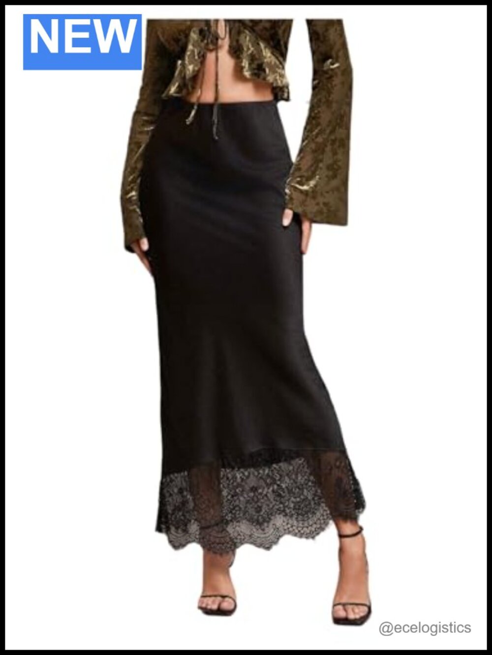 Satin Lace Maxi Skirt High Waist Fishtail Long Skirt